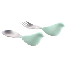 PICABOO 布咔寶 學習叉匙組, 304食品級不鏽鋼, 適用年齡1歲以上, 鼠尾草綠, 1組