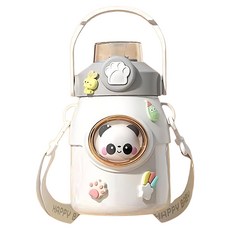 Mass 萌寵兒童不銹鋼保溫吸管杯, 月牙白 + 熊貓, 650ml, 1個