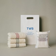 TWB 條紋洗臉毛巾3件組 + M號購物袋, N 紅色 + N 卡其色 + N 海軍藍, 1套
