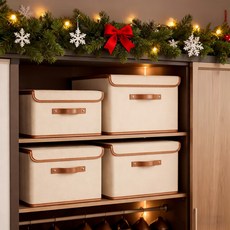 MF商店 多用途折疊式收納亞麻布料 Nobility 折疊收納箱, 1個, 米色