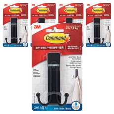 3M Command 無痕 浴室配件 3M 雙掛鉤 大型, 5個, 霧面黑