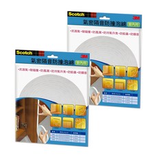 3M Scotch 氣密隔音防撞泡棉 室內用 適用室外門窗 防止冷暖氣外洩 防蚊蟲 防風抗雨, 2個, 3.2 x 6.4 x 5150mm, 6601