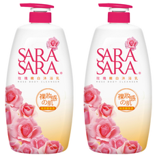 SARA SARA 莎啦莎啦 玫瑰嫩白沐浴乳, 日本高滲透玻尿酸, 透亮維他命C成分, 高雅香水玫瑰調香, 1kg, 2瓶