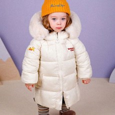 mollimelli 童款可愛刺繡連帽長版鋪棉外套