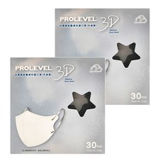 PROLEVEL 台灣優紙 3D成人立體細繩口罩 第一代 小臉成人/小五以上之兒童適用, 30片, 2盒, 深灰色