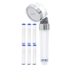 KOXINA 三段過濾增蓮蓬頭 + 濾芯 x 6, 銀色 + 白色 + 透明色, 1組