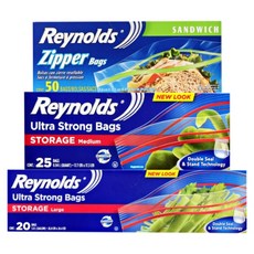 Reynolds 雷諾茲 三明治夾鏈袋 小型 50入 + 冷藏用 中型 25入 + 大型 20入 組合, 1套, 大(L)