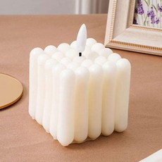 레오빈스 LED 큐브 예쁜 양초 파스텔 버블 오브제 캔들 티라이트 무드등 촛대 롱, 화이트