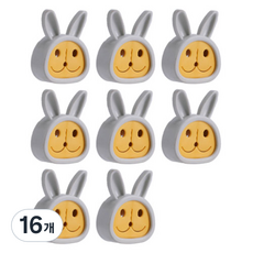 多用途兔子毛巾塞掛勾, 16個, 02 灰色