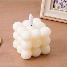 레오빈스 LED 큐브 예쁜 양초 파스텔 버블 오브제 캔들 티라이트 무드등 촛대, 화이트