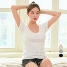 GLAM GONGGAM 女款休閒莫代爾附罩杯發熱短袖T恤