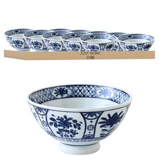 JUST HOME 日式藍染陶瓷中式飯碗10件組 5630-05C-2 4.5吋, 1套, 藍色 + 白色, 飯碗