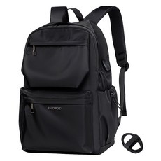 marco polo 輕量尼龍口袋後背包+USB線組 MP3258，黑色，30 x 13 x 42cm，男女通用, 1組