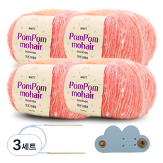 니뜨 폼폼 모헤어 뜨개실 50g 4p + 줄바늘 5mm + 케이블 홀더 세트, 01 코랄(뜨개실), 3개