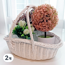 手提野餐藤編籃 J071WL, 白色, 2個