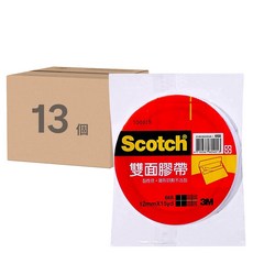 3M Scotch 雙面膠帶, 黏性佳 易撕 適用於一般文書、信封、勞作 12mm x 15yd, 668, 13個