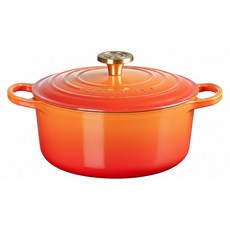 LE CREUSET 典藏圓鐵鍋 百年淡金頭 附蓋, 流金火焰橘, 1個, 24cm