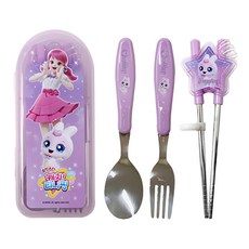 LE BARN Shooting Star Catch Teenieping孩童多合一學習餐具組 湯匙+叉子+學習筷+收納盒, 跳跳萍, 1個