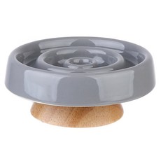 플리즈펫 반려동물 우드받침 슬로우 애완식기, 그레이, 1개