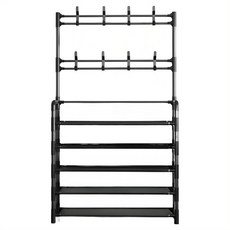 上手家居 組合鞋架, 155x60x26公分, 黑色, 4層, 附掛勾, 多樣化收納