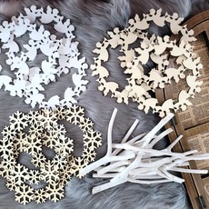 Outing 聖誕樹裝飾品 天使圓形木片 4件組, 混合顏色, 1套