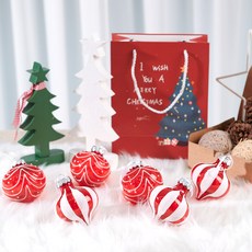 Outing聖誕樹裝飾掛飾裝飾線條球 2種*3入組, 白+紅