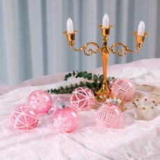 Outing 聖誕樹線條球裝飾品 3款 x 2入組, 白色 + 粉紅色