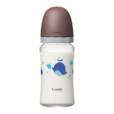 Combi 康貝 真實含乳寬口玻璃奶瓶, 市面唯一日本製奶嘴 7度吸 亞洲寶寶 仿母乳複孔設計, 棕色, 240ml, 1個