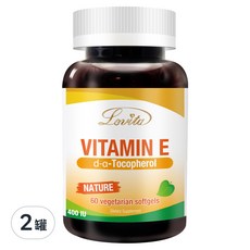 Lovita 維生素E 400IU 全素食軟膠囊食品, 60顆, 48g, 2罐