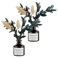 LONGFINE 朗氛 植物精油 綠植乾花香薰擺件無火香薰, 茉莉清茶, 2瓶, 50ml
