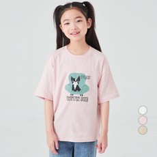 롤리트리 아동용 강아지 오버핏 그래픽 반팔 티셔츠