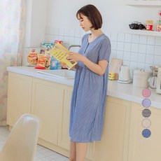 DOSSY 女款格紋涼感短袖連身睡裙 D3953