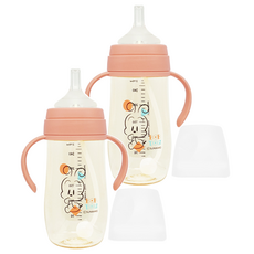 Bobdog PPSU雙耳吸管學習杯, 珊瑚粉, 270ml, 2個