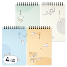 POPO FANCY 2500 貓咪的一天 上翻線圈筆記本 80頁 4款, 綠色 + 黃色 + 灰色 + 藍色, 4套