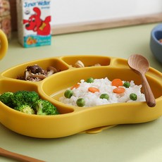 兒童粉彩矽膠吸盤餐盤, 黃色, 單品