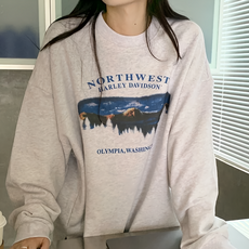 不起球重磅韓版歐逆印花大學T XL/175/92A, 肩寬62cm、胸寬62cm、袖長54cm、全長72cm, 灰白