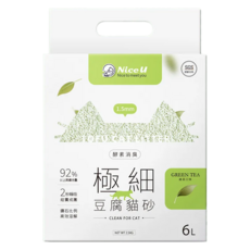 Nice u 毛樂趣 極細1.5mm酵素消臭豆腐貓砂 - 6L 2.5KG, 1包, 綠茶