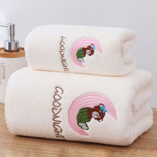 Sonio 晚安熊柔軟浴巾 35 x 75 cm + 70 x 140 cm 套組, 1套, 02 白色