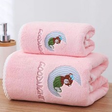 Sonio 晚安熊柔軟沐浴浴巾 35 x 75 cm + 70 x 140 cm 套組, 1套, 04 粉紅色