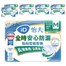 iD 怡大 全時安心防漏 黏貼型紙尿褲, M, 15片, 6包