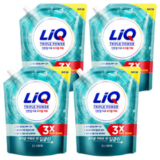 리큐 진한겔 딥클린 트리플파워 일반용 액상세제 리필, 2L, 4개