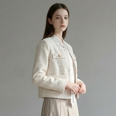 BURU N JUDY 女款金色圓領口袋粗花呢夾克 BOSCJK507B