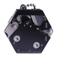 鑰匙圈吊飾硬幣刀 瑞士刀/工具刀/小刀/螺絲刀/螺絲起子/吊飾/野外求生/拆信刀 升級六角 40 x 40 x 15mm 黑色, 1個