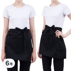 廚師素色短版腰部圍裙, 黑色, 6個