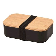 PEARL LIFE 珍珠金屬 竹蓋便當盒 D-460 1L, 黑色, 1個