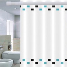 Sundeco面料防水浴簾方形圖案+窗簾環12p+淋浴桿No.6, 方形圖案款, 1組