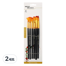 Devi Art 水彩油畫筆6件組 黑色, 2套, 0號, 2號, 4號, 6號, 8號, 10號