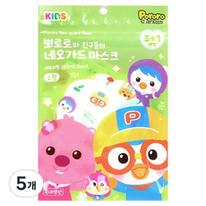 모린 뽀로로 뽀로로와 친구들의 네오가드 마스크 소형, 혼합색상, 5개, 6개입