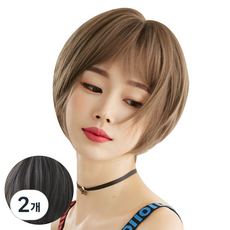 Pui Pui 假髮女式短款全發假髮迷你剪裁, 自然黑, 2個
