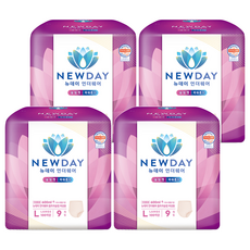 뉴데이 여성용 언더웨어 울트라슬림 성인기저귀, 대형, 9매입, 4세트